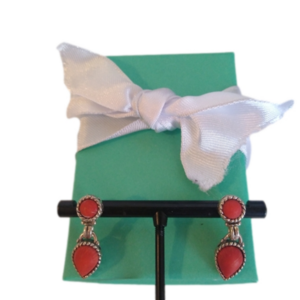 Teardrop Dangle Orange Coral 925 Sterling Silver Earrings